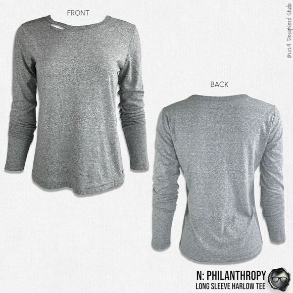 N:PHILANTHROPY LONG SLEEVE HARLOW BFF TEE SHIRT HEATHER GRAY CUT OUT NECK BAND - Picture 15 of 15